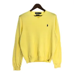 Polo by Ralph Lauren ポロ ラルフローレン Vネック コットン ニット セーター ワンポイントロゴ イエロー (メンズ M) 中古 古着 S9278