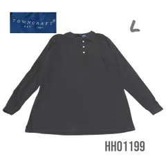 90s00s無地ヘンリーネックロンT長袖カットソーLブラックTOWNCRAFT