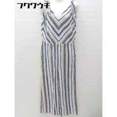 ◇ UNITED ARROWS リネン混 ストライプ オールインワン オーバーオール サイズS ホワイト ネイビー イエロー レディース 【中古】 【1002801799656】