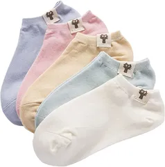 ねこタウン ねこ靴下 5足セット 猫 くつ下 スニーカーソックス レディース くるぶし丈 猫柄( タイプE,  Free Size)