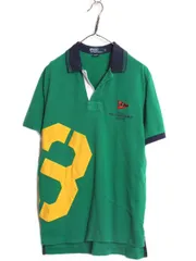 【お得なクーポン配布中!】 ポロ ラルフローレン 鹿の子 半袖 ポロシャツ メンズ М 古着 半袖シャツ ラガーシャツ タイプ ラグビーシャツ ナンバリング 2トーン 緑 紺