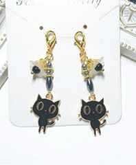 マスクチャーム　黒猫　ハンドメイド　フラワー　ネコ