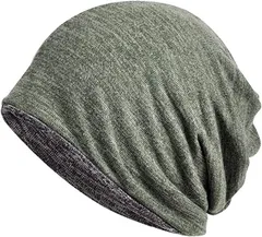 KISSTYLE(キスタイル) リバーシブル ニット帽子 薄手 コットンワッチ レディース メンズ 3WAY( グリーン／グレー,  Free Size)