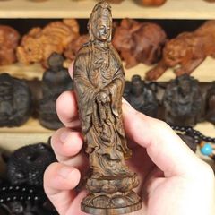 【木製仏像】観音菩薩像 オブジェ 厄除け・魔除け・開運 縁起物 健康運 子宝祈願 無病息災 金運 幸運 長寿祈願 木彫り 彫刻 崇拝用 置物 リビング用