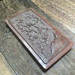 未使用/80sソウル2万購入】高級 立体彫刻 蓋付き硯 どんぐり蛙 落款