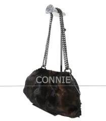 CONNIE コニー 2WAY チェーンショルダー ハンドバッグ ショルダーバッグ ファー レザー 茶 ブラウン レディース