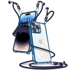 iPhone 14 Pro Max ケース クリア ショルダー iPhone14pro max スマホケース アイフォン14ProMax カバー 肩掛け 斜めかけ 縄掛けケース 透明 薄型 軽量 TPU 携帯ケース 紐付き 斜めがけ 織りストラップ付き 長 1