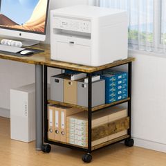MIYOKI プリンター台 プリンタラック キャスター付き 幅60 奥行50cm 高さ70cm 総耐荷重90kg A3 A4対応 コピー機台 サイド デスク ワゴン デスク下 収納棚 事務用品収納 物置台 中棚9段階調節可能 組立簡単 (ビンテージ)