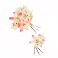 特別セール価格 髪飾り 成人式 振袖 前撮り 袴 花 豪華2点セット 白 ピンク コーラルピンク ゴールド 大特価 ちりめん ビラ簪 No.8-0870