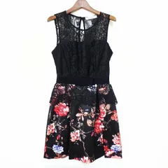 #snc リナシメント RINASCIMENTO ワンピース S 黒 赤 青 ノースリーブ レース 花柄 バックジップ リボン フレア レディース [887961]のサムネイル