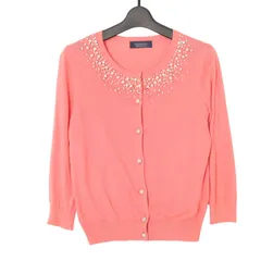 JUSGLITTY ジャスグリッティー 春夏★ カーディガン ニット ビジュー クルーネック 羽織り Sz.2 レディース