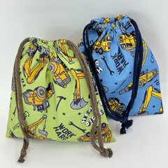 【2枚セット】新品未使用 巾着袋 H20×W18 GrinLab くるま 働く車 ミニ巾着 小物入れ コップ入れ 通園 通学 入園 入学 学用品