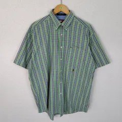 90s TOMMY HILFIGER トミーヒルフィガー シャツ チェック柄 総柄 ワンポイントロゴ グリーン × ブルー Lサイズ メンズ 古着 アメカジ