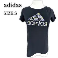 美品 adidas アディダス 撥水 スポーツウェア トレーニングウェア S 半袖Tシャツ レディース ロゴプリント フィットネス ヨガ ランニング 古着