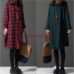 シャツワンピース ワンピース 春 夏 レディース 長袖 ロング ワンピース 40代 綿麻風 ロング丈 チェック柄 体型カバー 大きいサイズ ゆったり 着痩せ 30代 50代