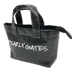 中古 パーリーゲイツ PEARLY GATES カートバッグ 黒 ラウンドバッグ 異素材コンビ  ロゴ刺しゅう