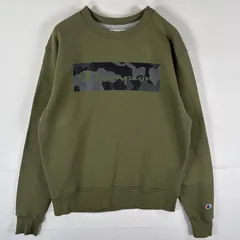古着 チャンピオン Champion スウェット トレーナー プルオーバー  カモフラ クルーネック ビッグロゴプリント ワッペン M  グリーン系 メンズ