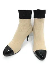 シャネル 美品！完売19SSココエナメルＸジャージコンビブーツ CHANEL