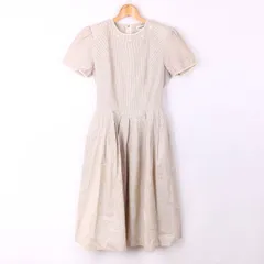 クイーンズコート ワンピース 半袖 花刺繍 リネン混 ウエストベルト付き レディース 9号サイズ ブラウン QUEENS COURT 【中古】