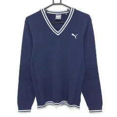 【美品】プーマ セーター ネイビー Vネックライン ロゴ刺しゅう ニット メンズ M ゴルフウェア PUMA