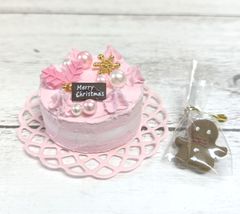 ミニチュア　クリスマスケーキ　ピンク
