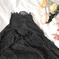 新品　ラメ　メロー　シアー　カットソー 黒　シアートップス 韓国　トップス