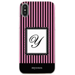 【新品未使用】iPhone14 Pro アイフォン14プロ クリア ハードケース ( ストライプピンク  イニシャルY ) ボーダー ストライプ イニシャル アルファベット