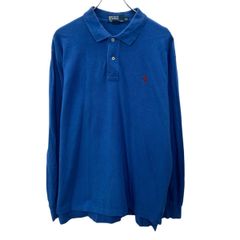 POLO RALPH LAUREN 長袖 ポロシャツ XL ブルー ポロラルフローレン ハーフボタン ワンポイント 刺繍 古着卸 アメリカ仕入 a708-5052