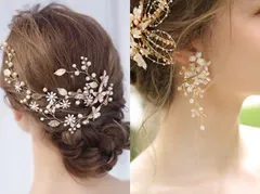 ヘッドドレス&イヤリング2点セット 花&パール ウェディング 結婚式7/13