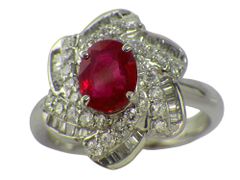 ルビー ダイヤモンドリング Pt900 8.5g 14号 中宝ソーティング付き　Jewelry Ruby1.04ct Dia0.53ct Ring