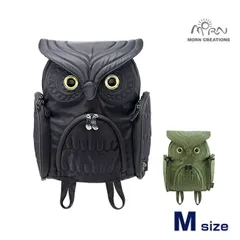 【ブラック（BLK）】MORN CREATIONS ミミズククラシック バックパック Mサイズ OW-302(黒 フクロウ リュック レディース 女性 子供 ナイロンリュック かわいい リュックサック ふくろうグッズ 鞄 バッグ おしゃれ 個性的 アウトドア)
