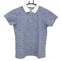 ★値下げ★【超美品】ジャックバニー 半袖ポロシャツ 白×ブルー ボーダー メッシュ調織生地 レディース 2(L) ゴルフウェア 2024年モデル Jack Bunny