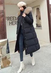 レディース ファーフード付き ダウンコート ロングコート 腰ベルト サイドポケット 555 R35