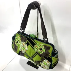 ★-22 良品 JAMIN PUECH ジャマンピュエッシュ 刺繍 ビーズ ハンドバッグ ワンショルダー 花柄 グリーン×ブラウン レディース バッグ