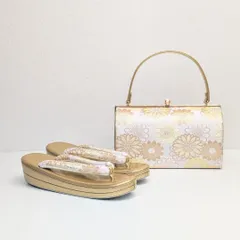 和装 草履バッグセット 白 金 ゴールド 帯地 菊花 古典 フリーサイズ u87 和装 草履バッグセット 白 金 ゴールド 帯地 菊花 古典