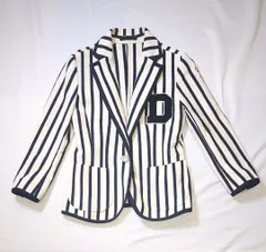 【219859】DOUBLE STANDARD CLOTHING ダブルスタンダードクロ－ジング  テーラードジャケット　ストライプ柄　胸元ワッペン　コットン100％　サイズ36  ・ ベージュ/ネイビー