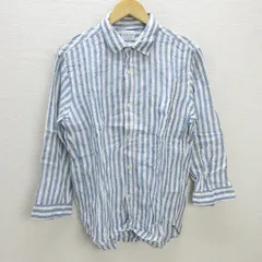 H■アーバンリサーチ/URBAN RESEARCH ストライプ柄 七分袖リネンシャツ【L】水色/MENS■139【中古】