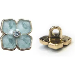 ラインストーン 花型ボタン 足つき 【ライトグリーン】 緑 モチーフ ボタン 飾りボタン フラワー かわいい 5個入り 【11.5mm】  B-720