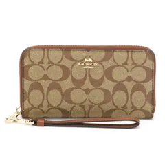 コーチ COACH ロング ジップ アラウンド ウォレット レザー PVC シグネチャー C4452 長財布 ラウンドファスナー ロングウォレット ストラップ付 メンズ レディース ベージュ / ブラウン 極美品 中古 maq12015