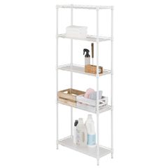 キッチン収納 幅24.5×奥行59.5×高さ151.5cm ポール径19mm 全体耐荷重150kg 落下防止シート付き スリムスチールラック おしゃれで可愛い 白 ホワイト 5段 LL2560-5WH 奥行60 幅25cm 隙間収納ラック ラテ ルミナス ドウ
