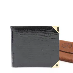 極美品 ダンヒル ロンドン クロコダイル エンボス レザー 二つ折り 財布 本革 ブラック 黒 ウォレット 紳士 メンズ EEM H17-3【中古】