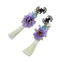 髪飾り 成人式 振袖 前撮り 袴 花 2点セット 白 紫 黒 房 下がり クリップ タッセル パールビーズ ピン ヘアアクセ おしゃれ No.10-0402