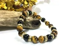 タイガーアイ×オニキス パワーストーン ブレスレット 天然石  10mm（ゴールド）メンズ・レディース 男性・女性 数珠ブレス 開運  [3]