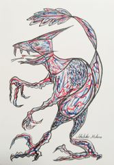 Akihiko Mihara, Salon d'Automne selected artist [KODAIRYU] Original drawing, pencil drawing, sketch, animal drawing, contemporary art, small piece, painting, fine art, pen drawing, illustration, monster, colored pencil drawing, abstract painting, wall hanging, original, hand-drawn illustration, dragon, dinosaur, dragon, ink painting, mystical, pencil