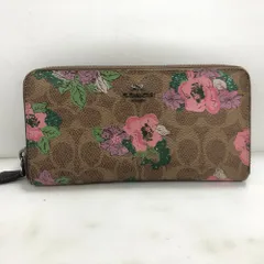 02w12296 コーチ COACH  シグネチャー 花柄 ラウンドファスナー 長財布  ブラウン  レディース  箱なし  長財布  89308  【中古品】