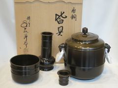 （八月◆特売品）鋳師 金森浄栄作 唐銅皆具 一揃 利休好 茶道具【税込・送料込】【中古・未使用・未開封】