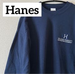 Hanes ヘインズ 企業ロゴ ワンポイント 刺繍 スウェット 裏起毛 NAVY L