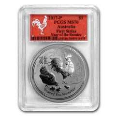 [保証書・スラブ付き] 2017年 (新品) オーストラリア「干支 十二支・ 酉年 鳥」純銀 1オンス 銀貨 PCGS MS70 (ファーストストライク、レッドレーベル)