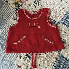 80cm ELLE ロゴ刺繍入り トップス 赤ギンガムチェック レトロ古着 子供服のサムネイル