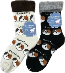 【人気商品】靴下裏起毛　三毛猫　2点セット　ギフト　レディースソックス　あったか